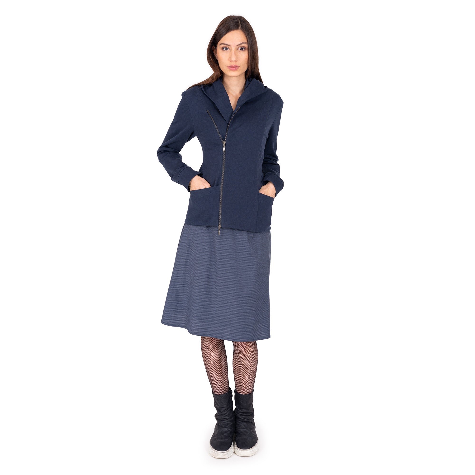 Kapuzensweatjacke mit asymmetrischer Front